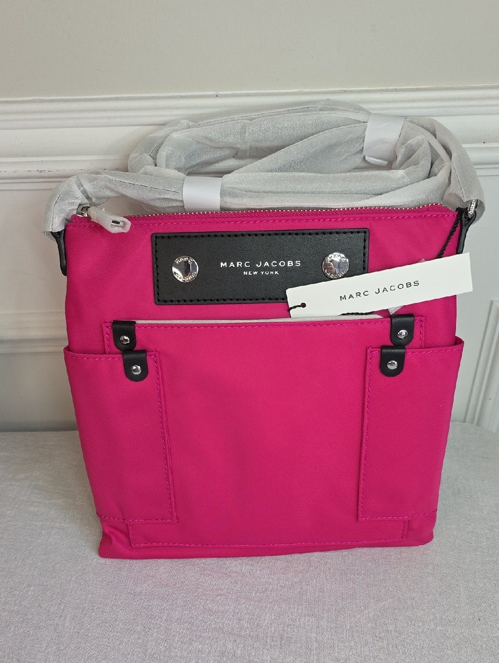 Marc Jacobs Hot Pink Crossbody Bag with Black Logo Patch